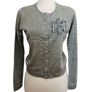 Acrobat Women’s Size Small Love Cardigan With Faux Pearl Buttons and Beading